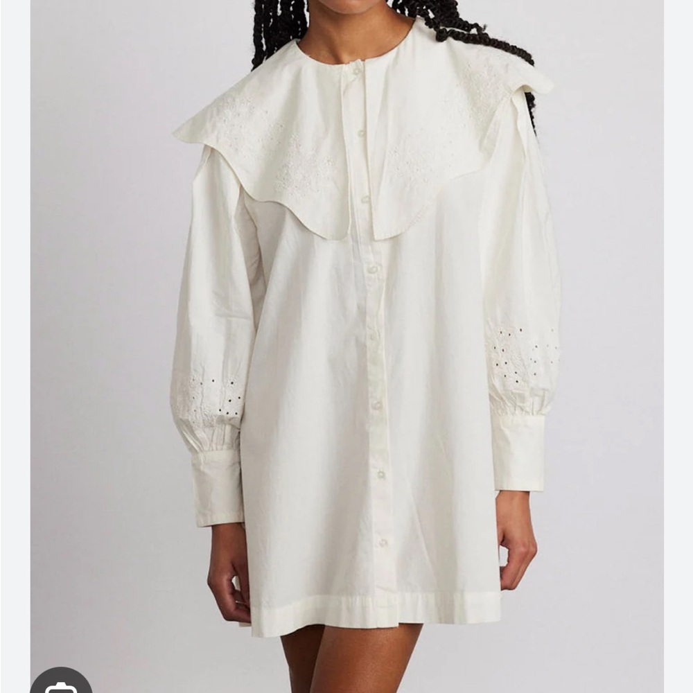 White Ruffled Mimi Mini Dress with Puff Sleeve and Bib Collar